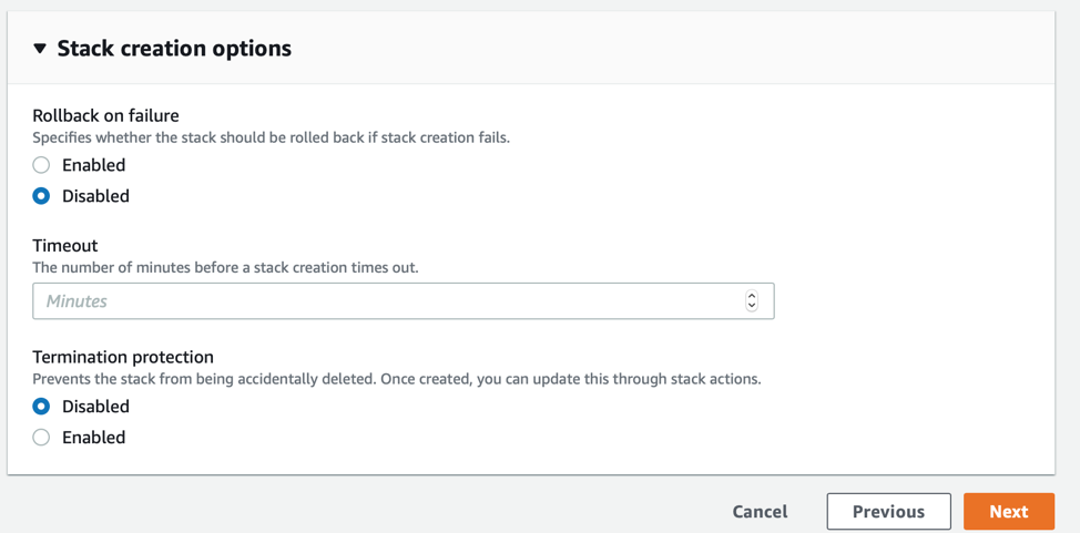 23 Stack Creation options